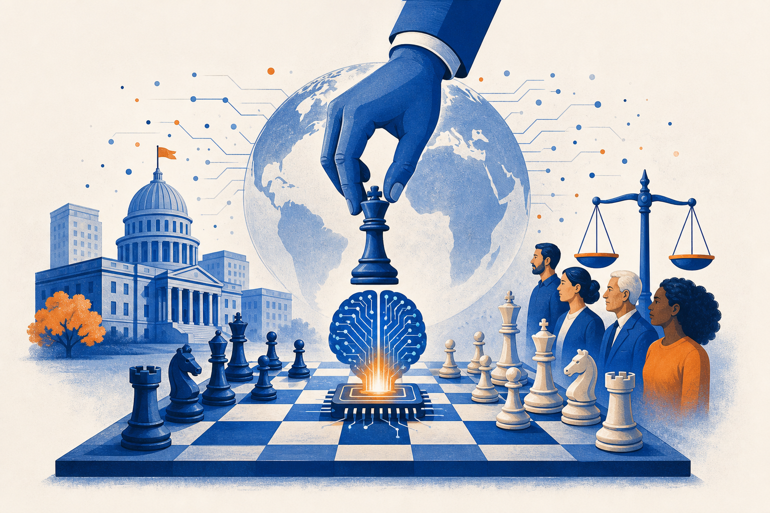 Illustration de une : Les États reprennent la main sur l'IA : Vers une ère de souveraineté numérique et de nouveaux défis pour l'égalité