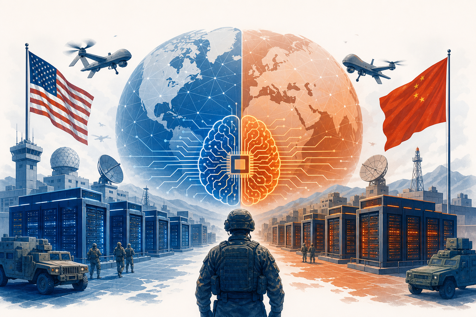 Illustration de une : Course à l'Armement IA : Le Pentagone Réplique à Pékin en Déployant des Data Centers Militaires