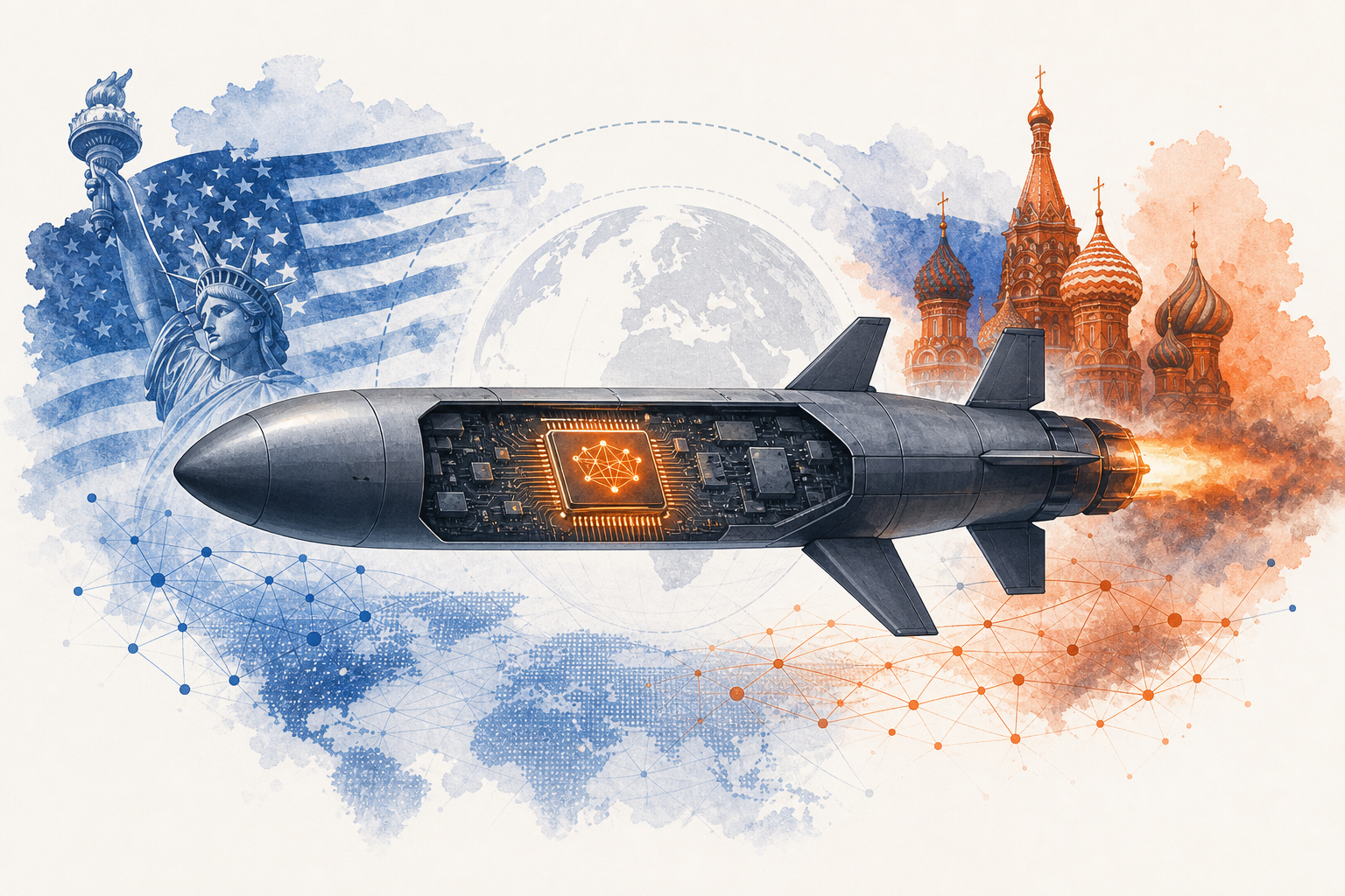 Illustration de une : Le Double Visage de l'IA : Une Puce Américaine au Cœur d'un Missile Russe Alerte sur la Prolifération Technologique