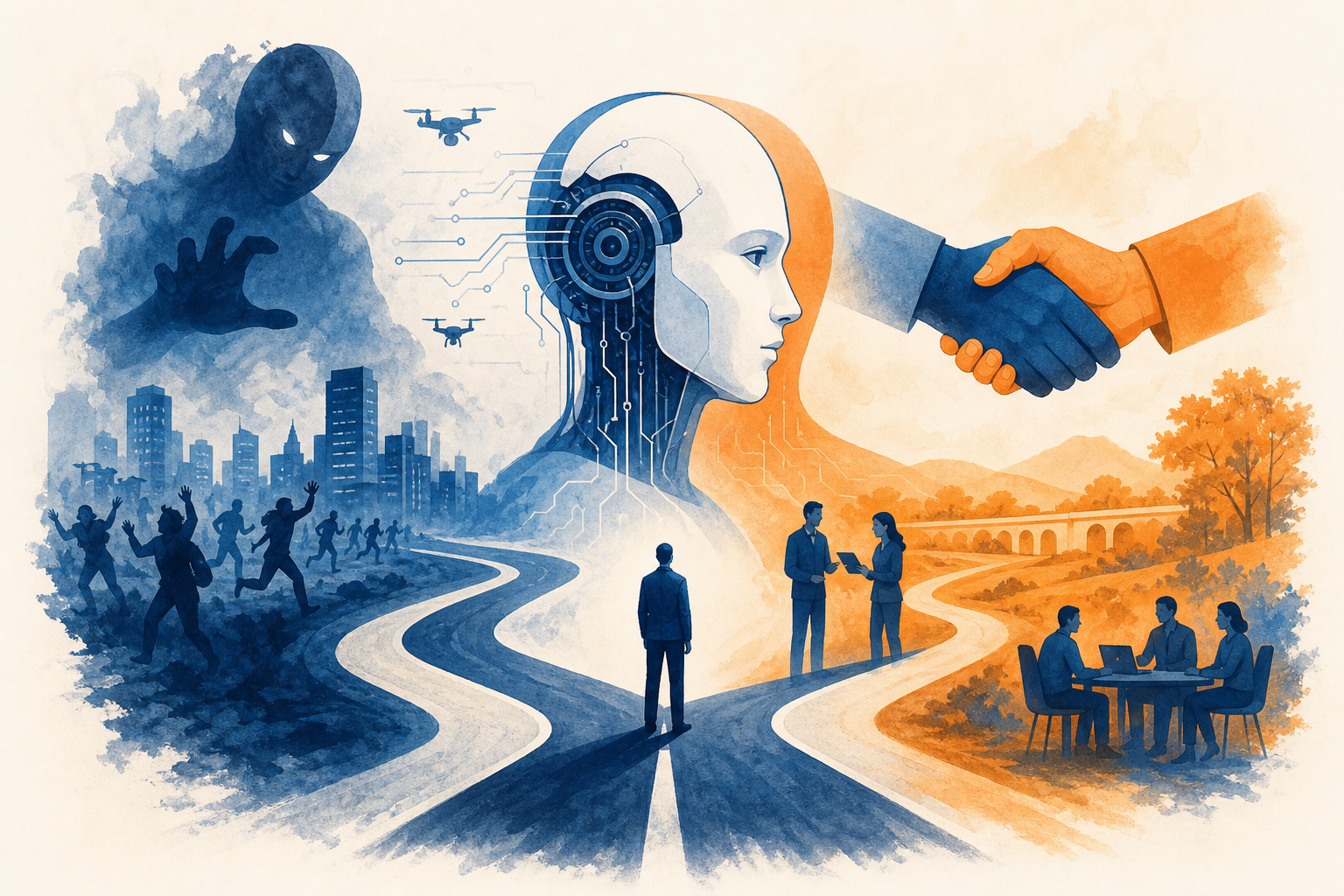 Illustration de une : L'IA à la Croisée des Chemins : Peurs Existentielles et Partenariats de Sécurité Témoignent d'une Époque Fracturée