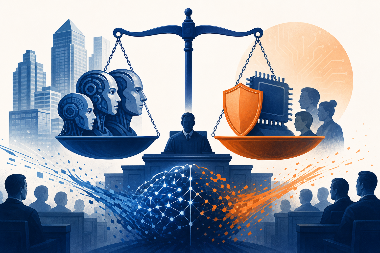 Illustration de une : Le Ralentissement de l'IA au Cœur d'un Procès Explosif : Cartel ou Précaution ?